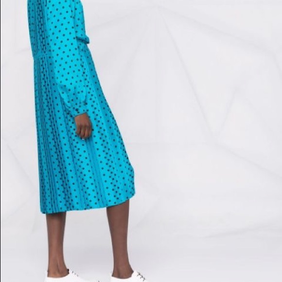 Plan C Mountain Sky (blue) Polka dot Pleated Midi Dress - Picture 4 of 7